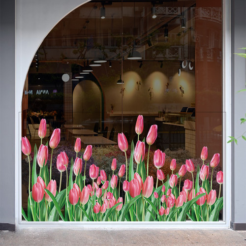 郁金香装饰橱窗玻璃门ins风贴纸