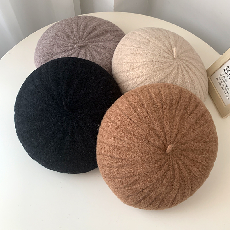羊毛贝雷帽子女秋冬百搭针织帽