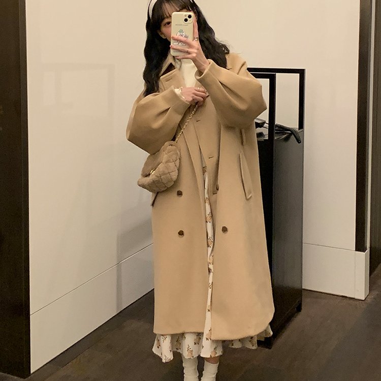韩系小个子毛呢外套女2025新款秋冬季加厚夹棉呢子中长款大衣风衣
