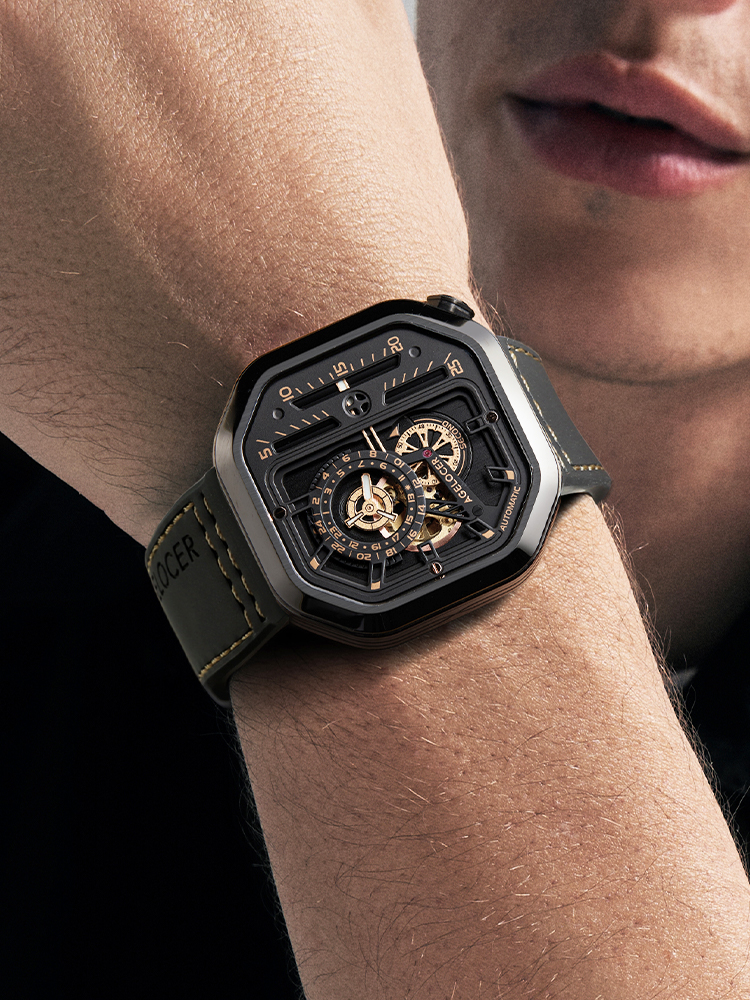 agelocer艾戈勒大爆炸氟橡胶机械表方形男士手表时尚潮流送男友礼