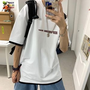 LT30071-P30 假两件t恤男短袖男大码5五分袖男半袖图片