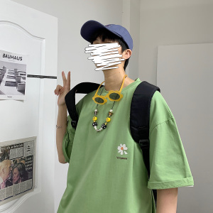 DX17059-P25 纯棉宽松短袖t恤男大码五分袖男半袖男 港风图片