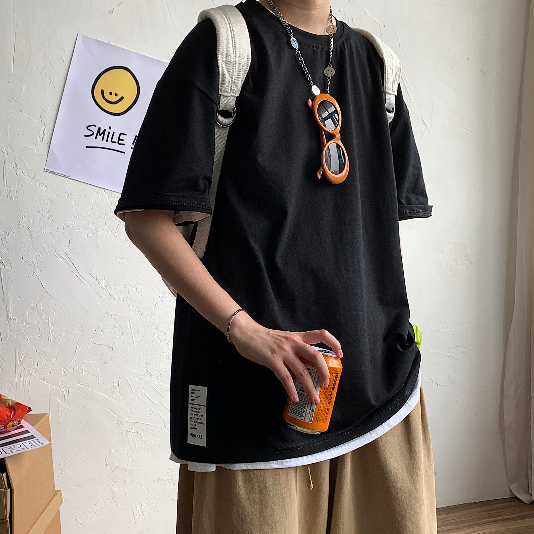 DX17045-P25纯棉宽松短袖t恤男大码五分袖男半袖男港风,男装T恤,电商A040