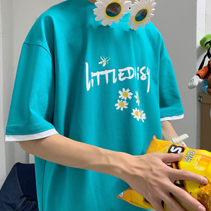 LT30068-P30小雏菊港风ins假两件t恤男短袖男五分袖男 港风图片