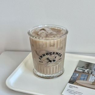 小狗印花咖啡杯办公室家用透明杯ins风高颜值简约玻璃杯