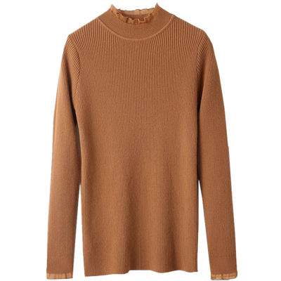 不起球花边半高领毛衣女秋冬