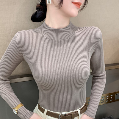 新款100%纯棉半高领毛衣女秋冬
