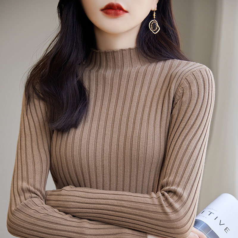 100%纯棉半高领毛衣秋冬女新款内搭修身显瘦中领紧身针织打底衫女