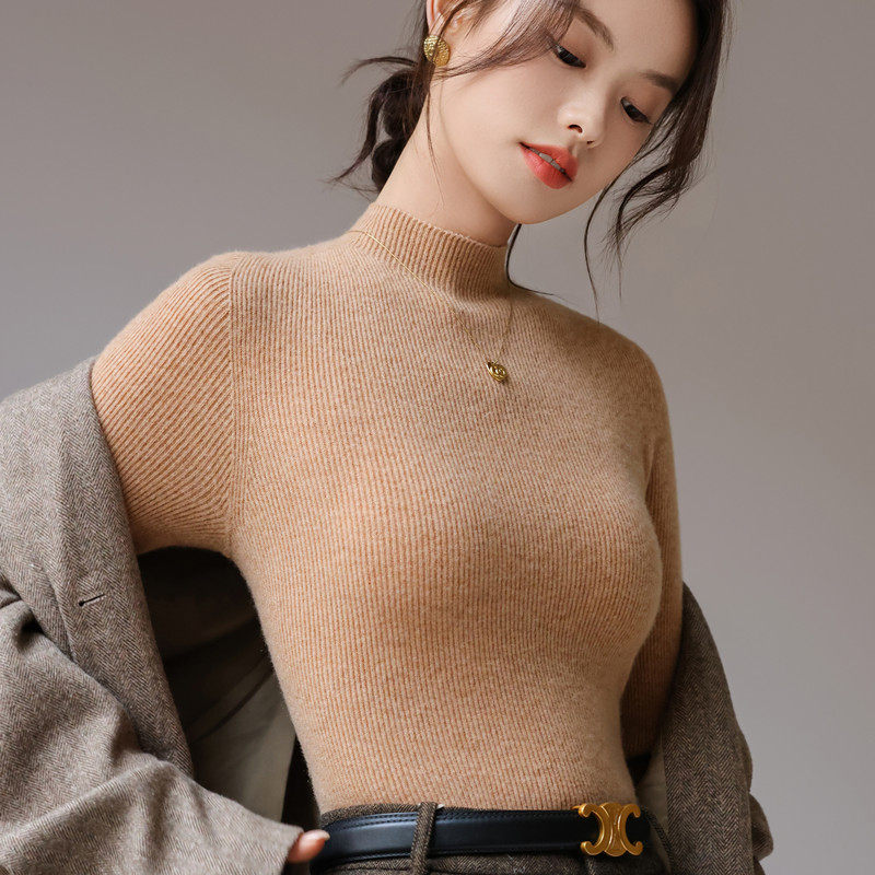 软糯一线成衣半高领打底衫女2024新款秋冬内搭修身显瘦针织打底衫