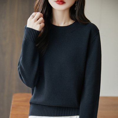 遮肉显瘦100%纯棉圆领毛衣女