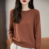 100%纯棉圆领毛衣女秋冬内搭新款 全棉柔软亲肤宽松针织打底衫 女