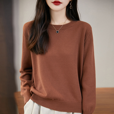 新款秋冬纯棉圆领毛衣女