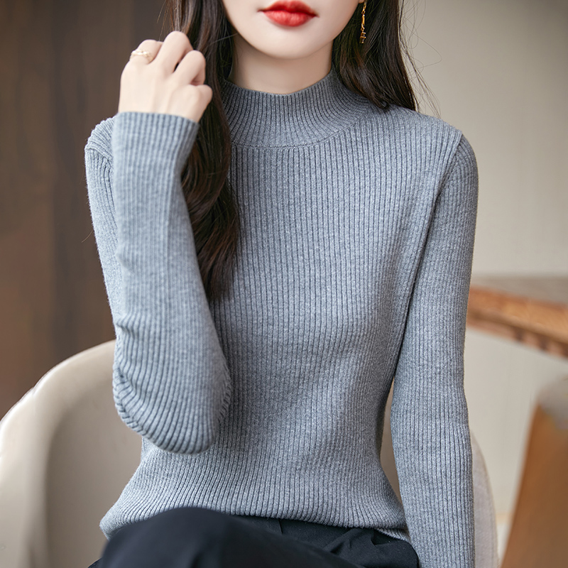高级感100%纯棉半高领毛衣女