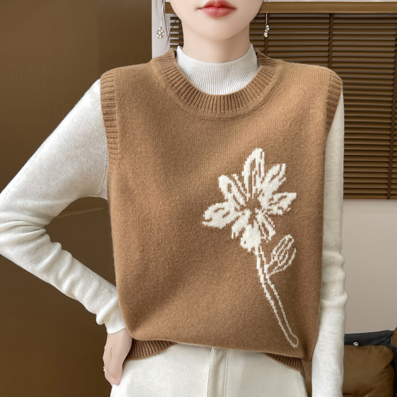 设计感圆领针织马甲背心女