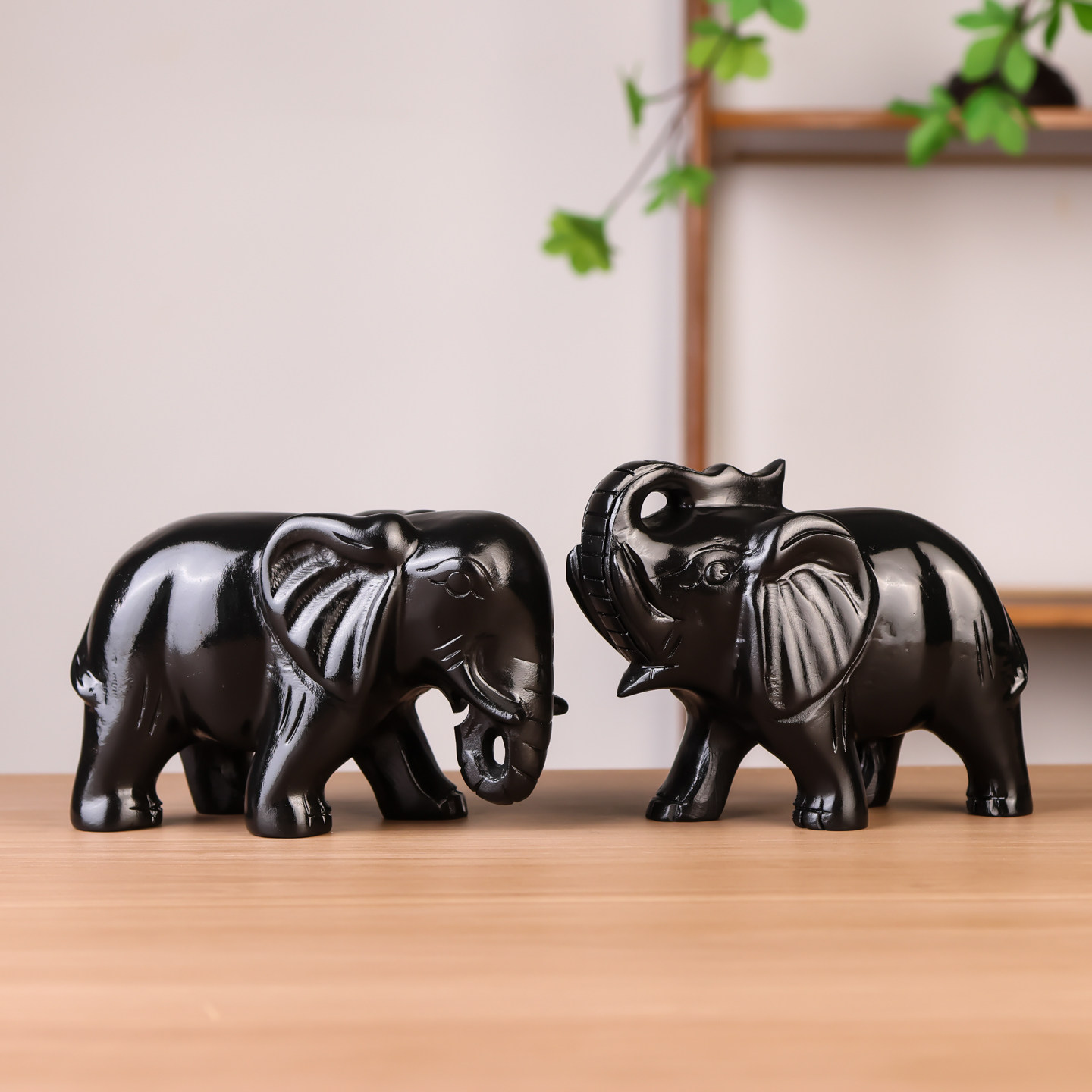 天然黑曜石大象镇宅玉石一对风水装饰招财客厅吸水玄关摆件办公室