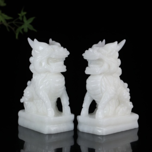 天然玉石麒麟摆件一对招财送子玉麒麟客厅玄关办公室乔迁开业贺礼