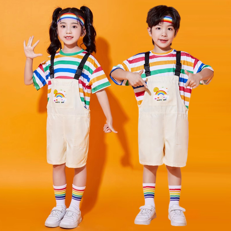 幼儿园表演服儿童夏季纯棉可爱背带裤合唱服装小学生啦啦队演出服