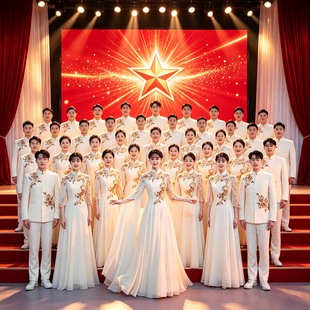 十一红歌大合唱演出服男女诗歌朗诵主持礼服长裙合唱团红歌合唱服