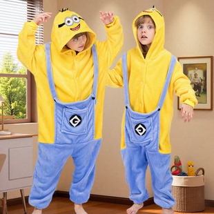 小黄人cos儿童话剧表演服幼儿园卡通演出服女童珊瑚绒睡衣亲子装5