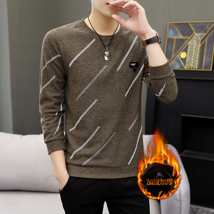 修身 一体绒针织毛线衣男韩版 加绒保暖青少年卫衣潮 新款 2024秋冬季