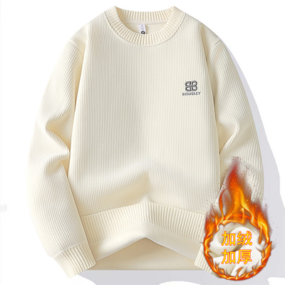 2025冬季新款加绒加厚毛衣男时尚百搭一体绒保暖针织衫青少年卫衣