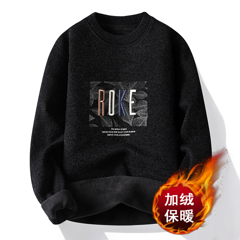 字母刺绣加绒毛衣秋冬季针织衫