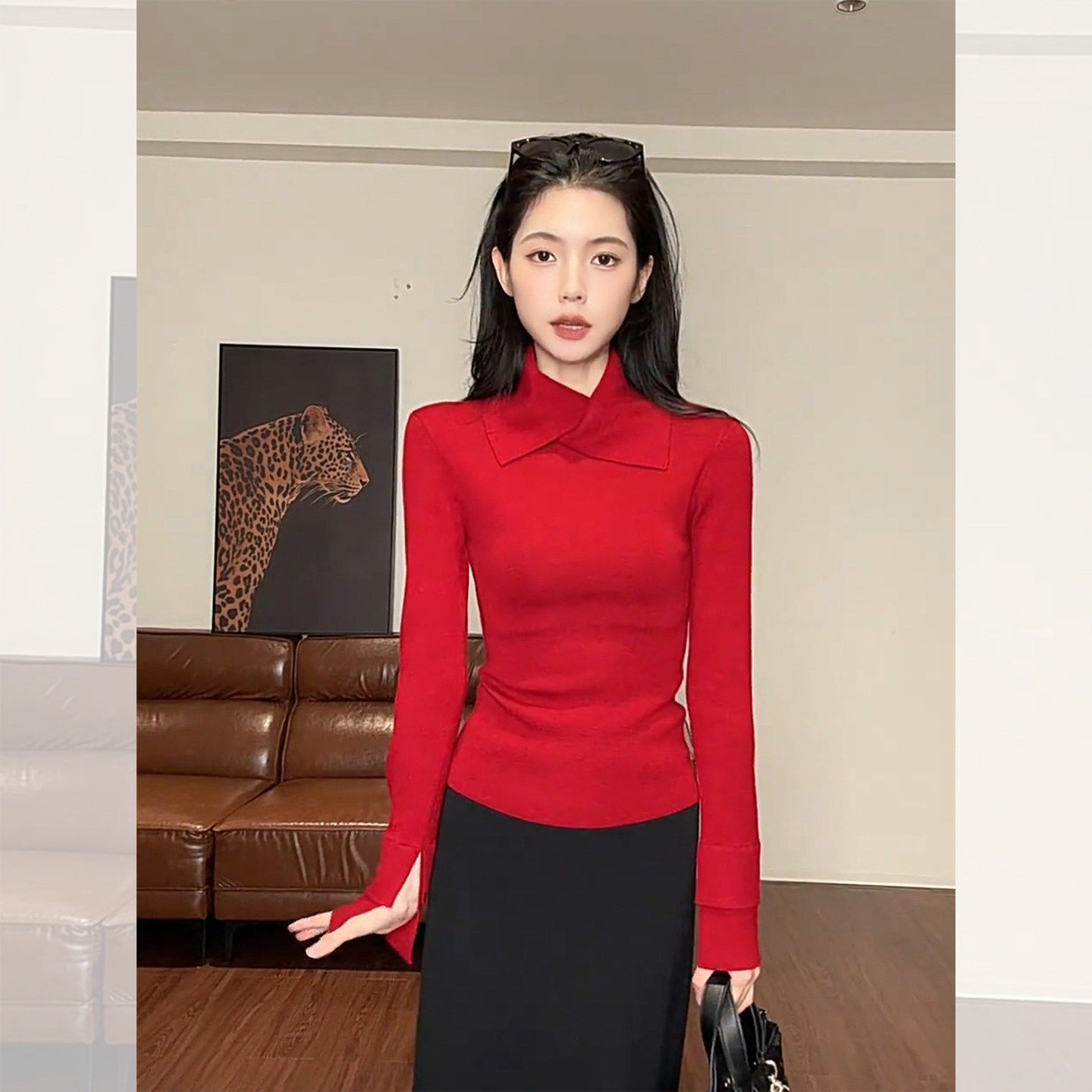 法式红色高领长袖针织打底衫女秋冬轻奢高级感内搭修身显瘦小上衣,个性定制/设计服务/DIY,棉服工装,淘宝优惠券,粉丝福利购,淘宝优惠卷