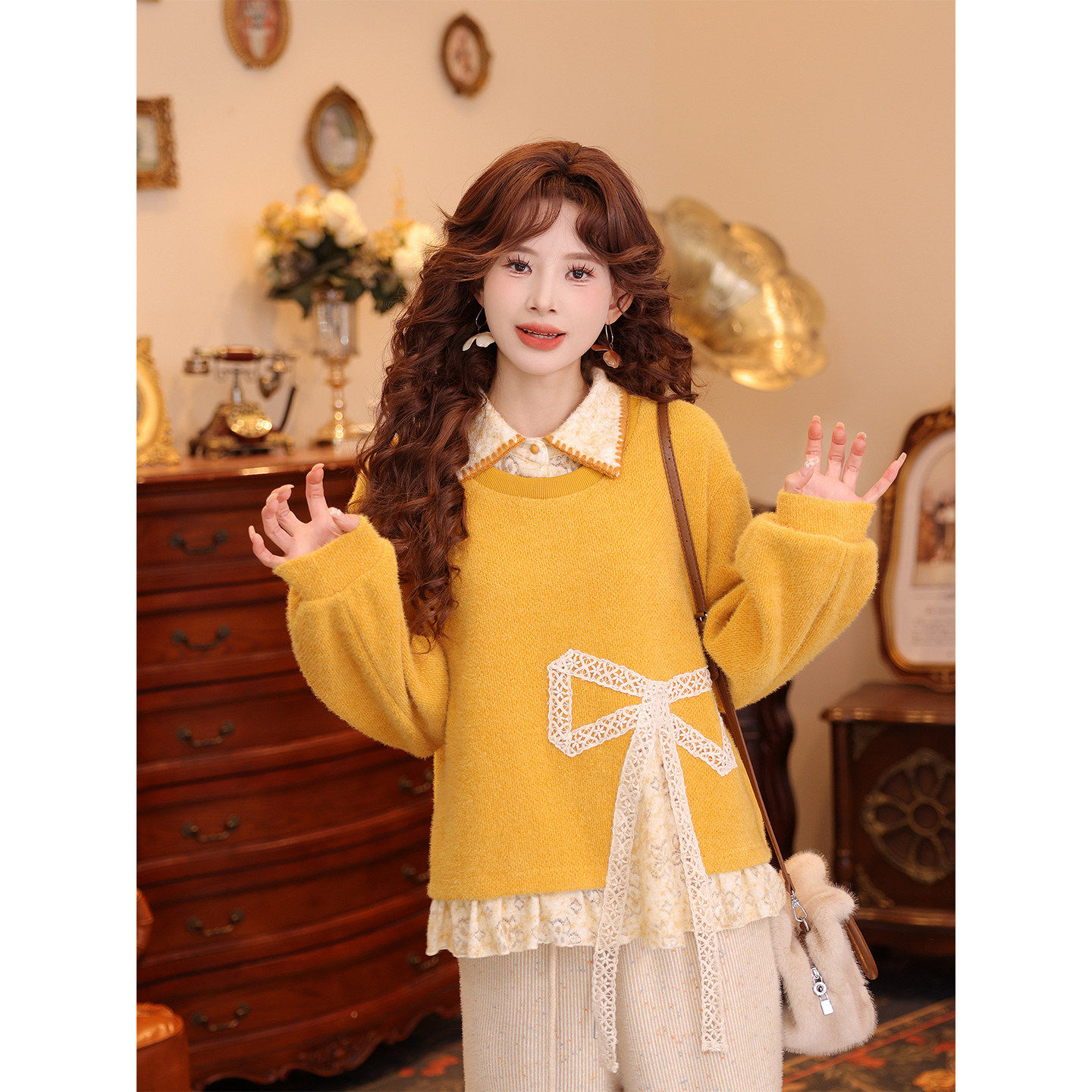 温舒敏【幻梦织锦】超好看假两件卫衣女冬季蝴蝶结设计感加厚上衣,个性定制/设计服务/DIY,棉服工装,淘宝优惠券,粉丝福利购,淘宝优惠卷