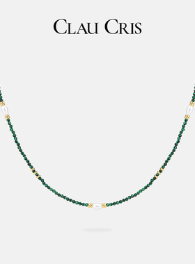 Clau Cris法式小众文艺复古孔雀石串珠几何方形双层叠戴气质项链