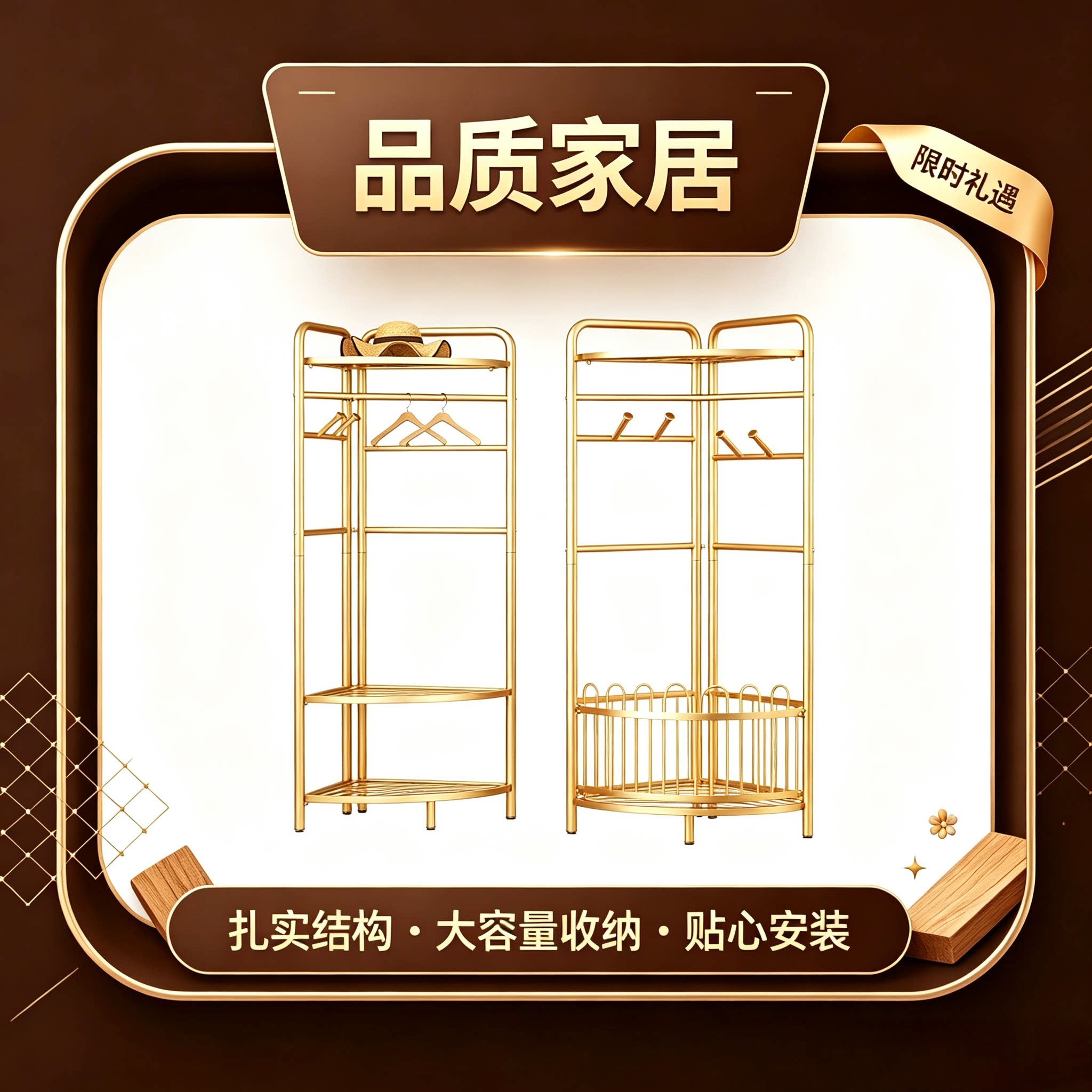 转角衣架落地卧室内家用挂衣架墙角衣服挂架简易晾衣架轻奢衣帽架