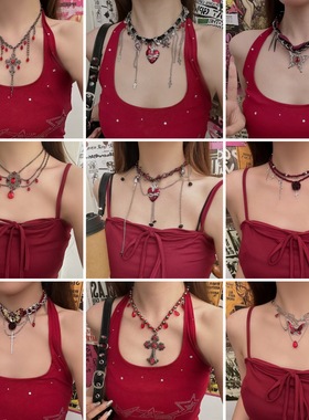 暗黑系朋克风红色项链女重工