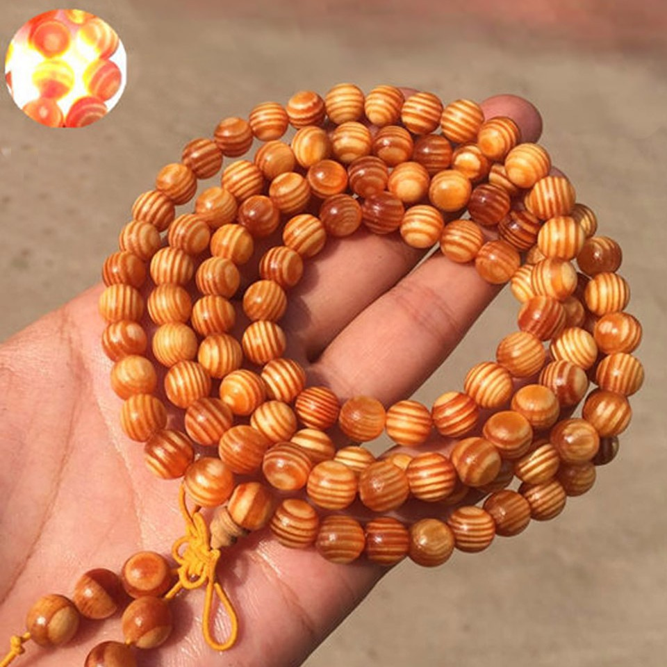 东北琥珀木透光108佛珠手串