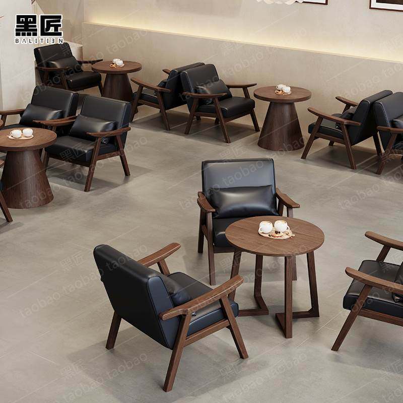 黑匠铠甲皮咖啡厅沙发咖啡店桌椅组合奶茶店卡座沙发椅西餐厅商用