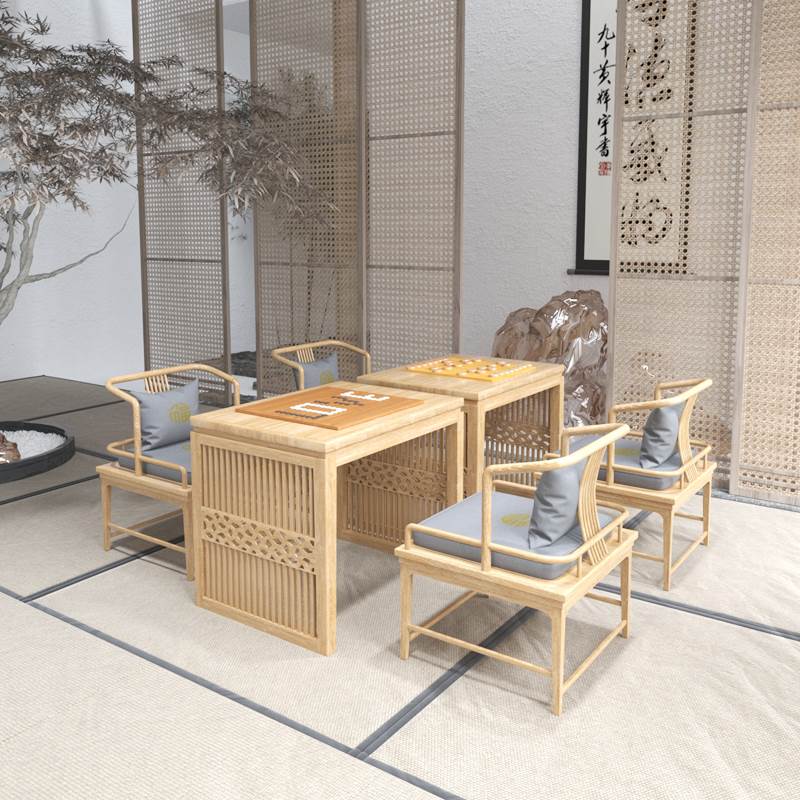 新中式接待桌椅活动室象棋国学馆围棋茶室茶桌台实木阳台棋牌家具
