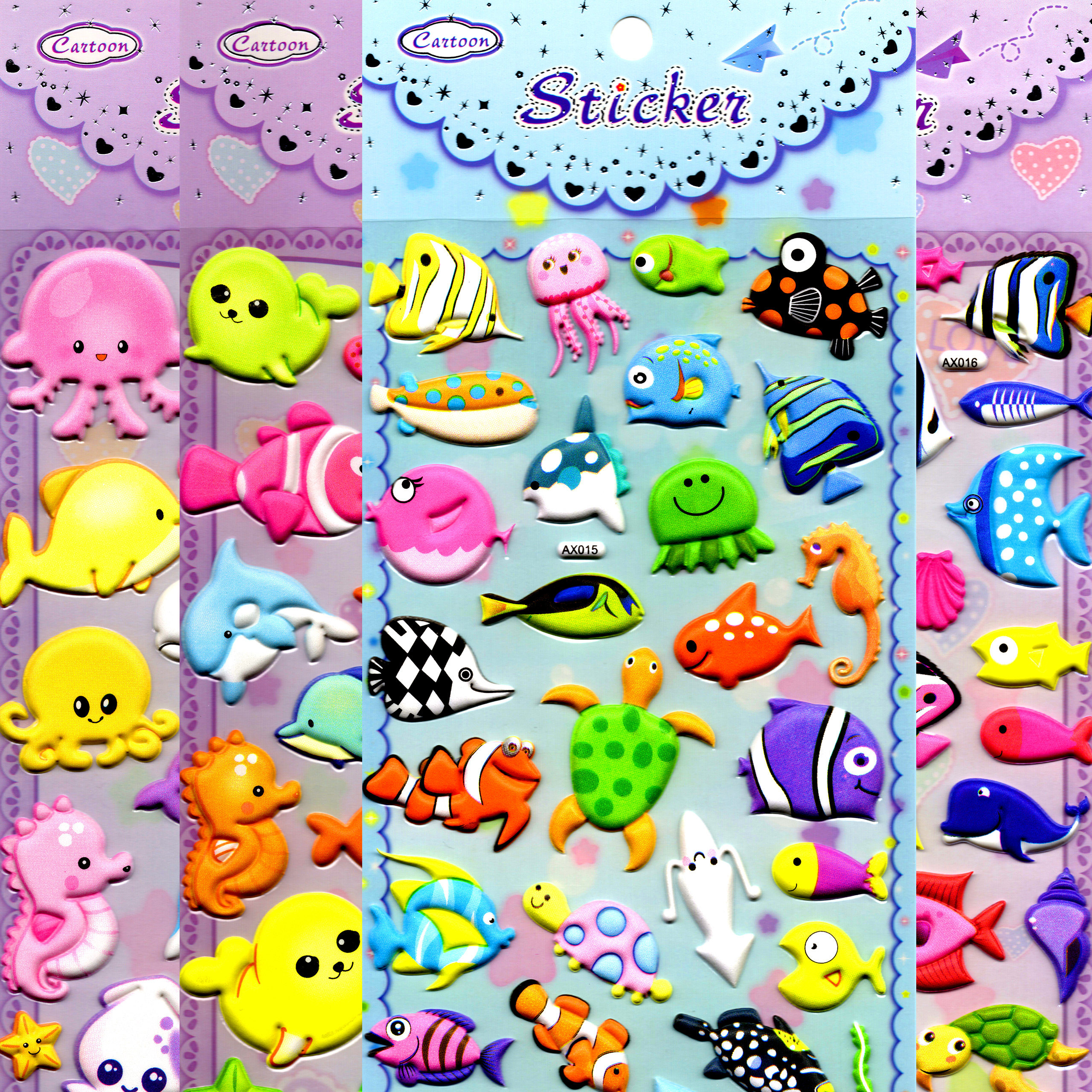 儿童玩具海洋生物海底小鱼小贴纸海豚海豹立体3d卡通泡泡粘贴贴画