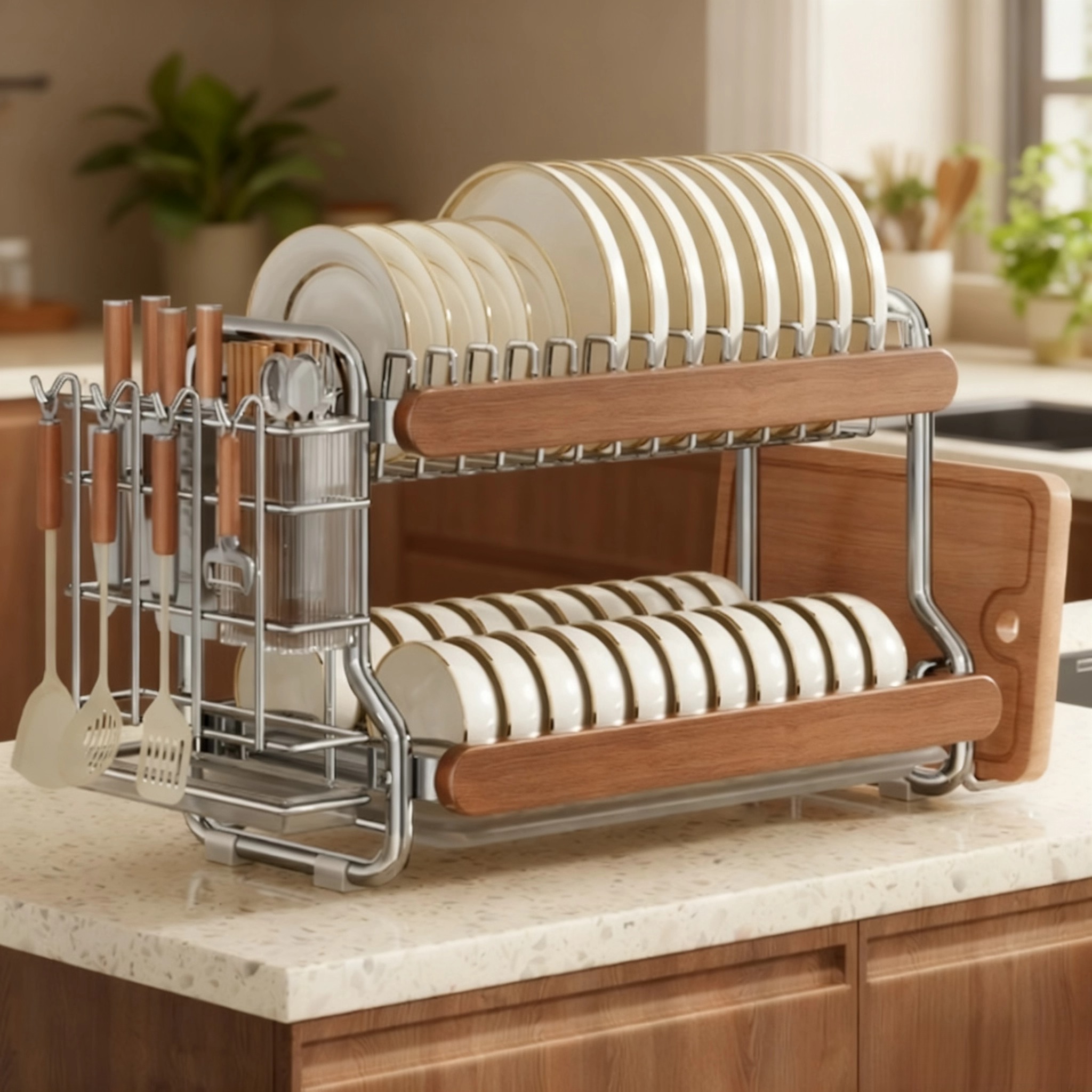 中古风不锈钢碗碟收纳架厨房家用