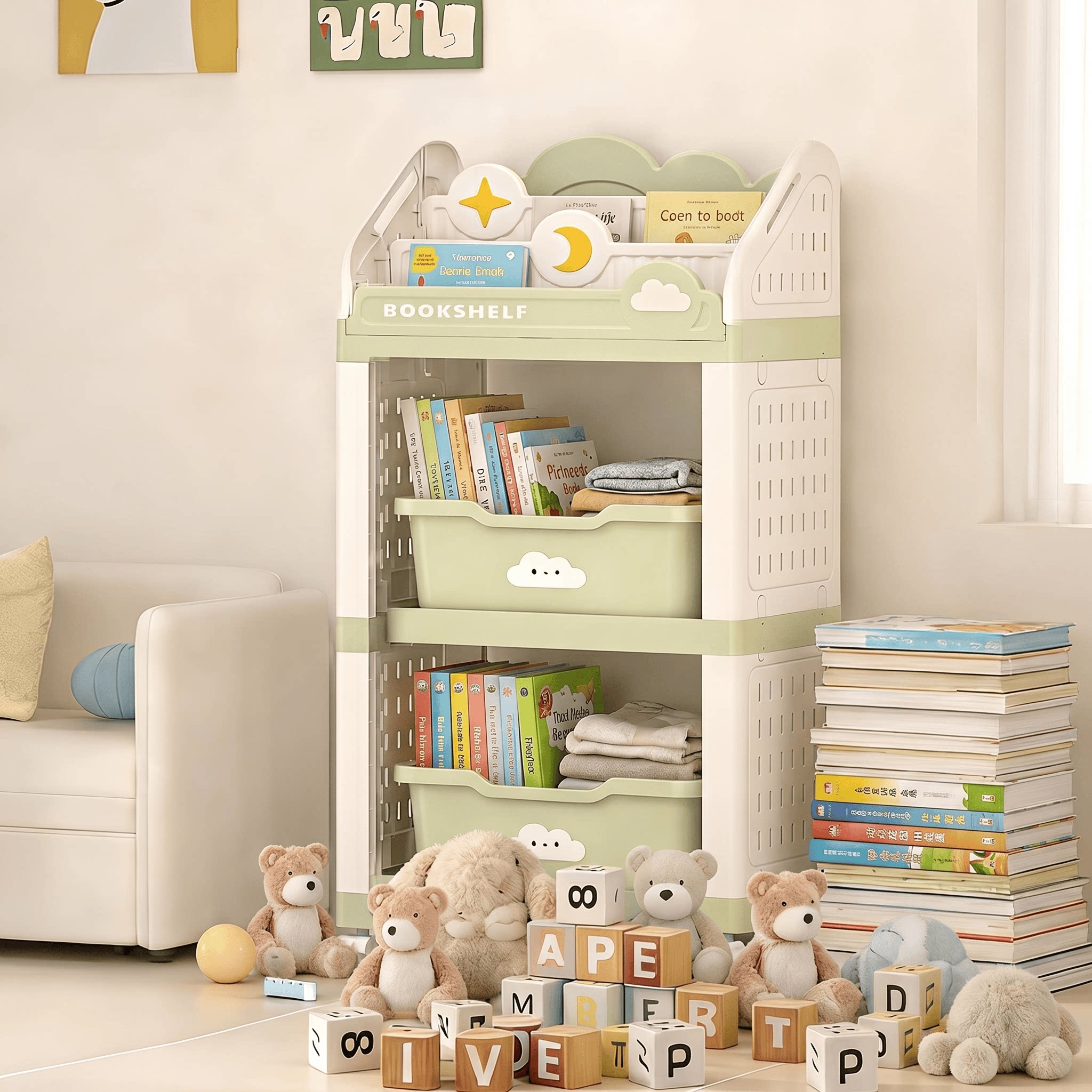 玩具收纳架家用客厅零食置物架塑料落地多层儿童绘本架宝宝储物柜