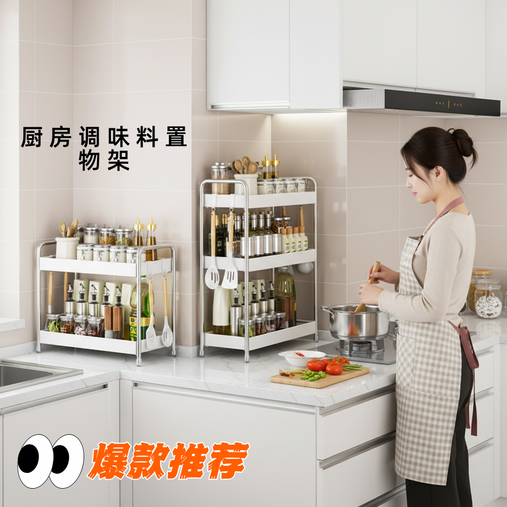 不锈钢厨房调料架家用台面窄小调味品置物架多功能油盐酱醋收纳架