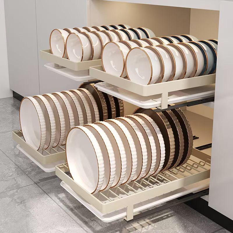 多功能厨房碗盘架抽拉碗碟收纳架