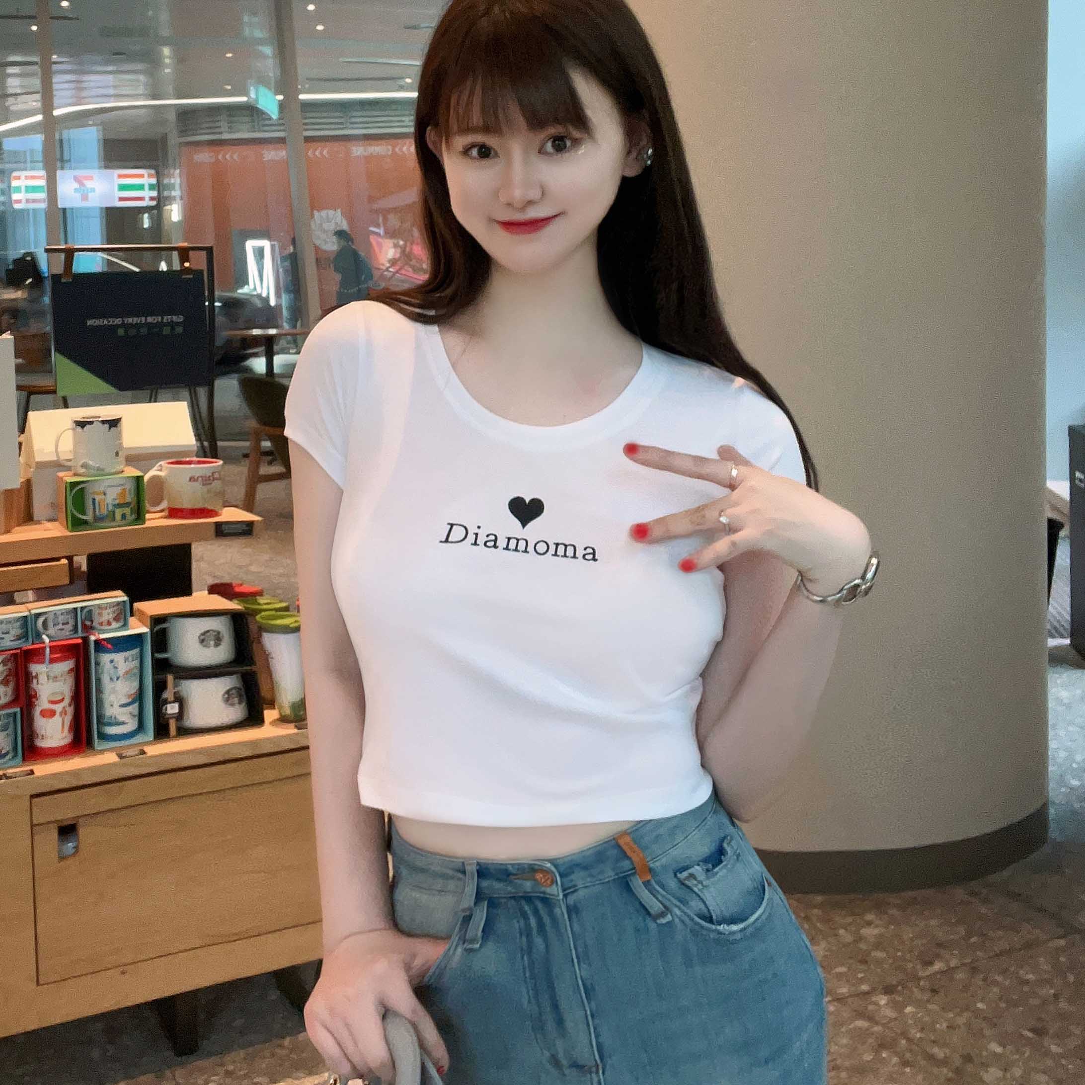 短袖韩版薄印花棉女修身