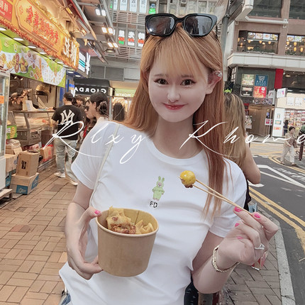 精品专柜重工欧货2025夏新款女装上衣弹力印花烫钻白短袖T恤女