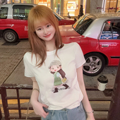 重工欧货2025春夏新款 T恤女 园领弹力卡通烫钻女短袖 女装 上衣时尚