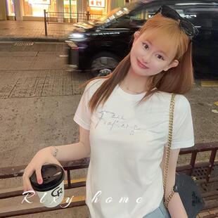 T恤女 上衣弹力字母烫钻白短袖 深圳南油重工欧货2026春夏新款 女装