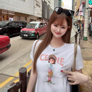 精品重工2026春夏精品圆领正肩烫钻印花弹力棉白色上衣短袖 T恤女