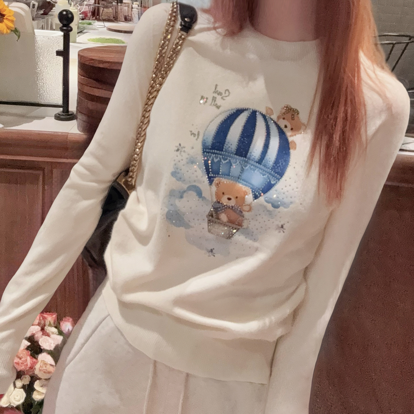 精品烫钻图案针织衫羊毛衫女