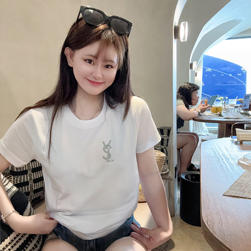 欧洲站女纯棉2025夏新款上衣正肩休闲宽松T恤时尚减龄短袖t恤女