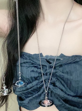 AU立体土星吊坠项链小众设计