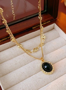 真金电镀爱心几何项链复古轻奢高级感气质锁骨链法式时尚简约项饰