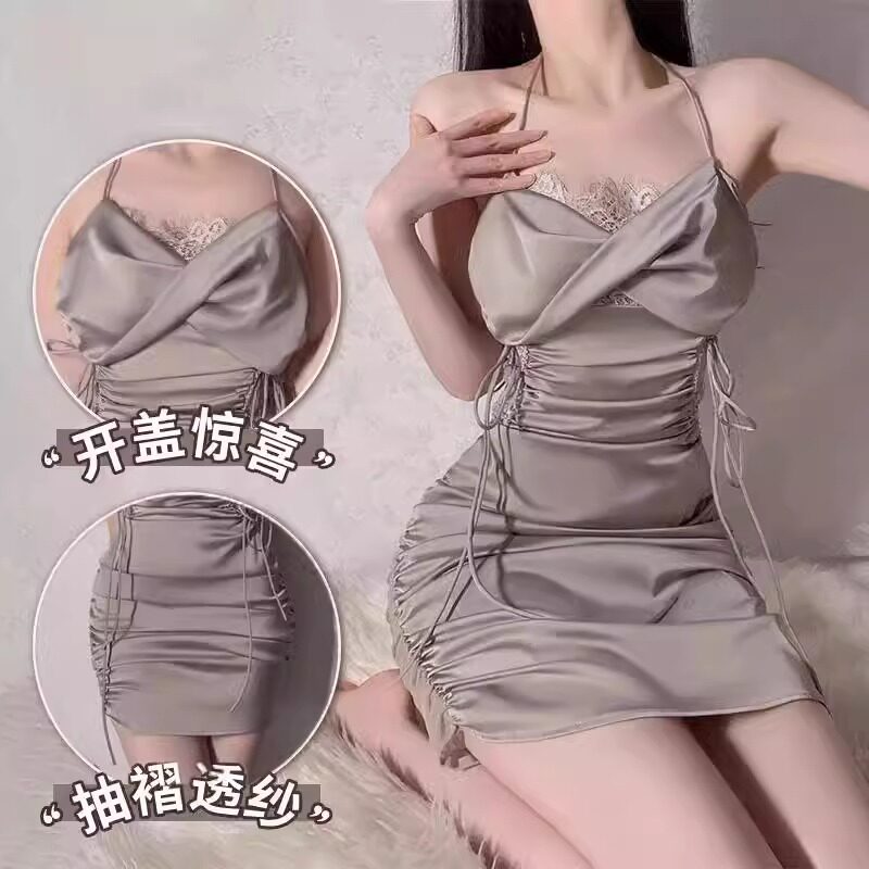 低领短裙风情万种涩谷成熟御姐荡领高腰热辣绝美醋酸蕾丝吊带束身
