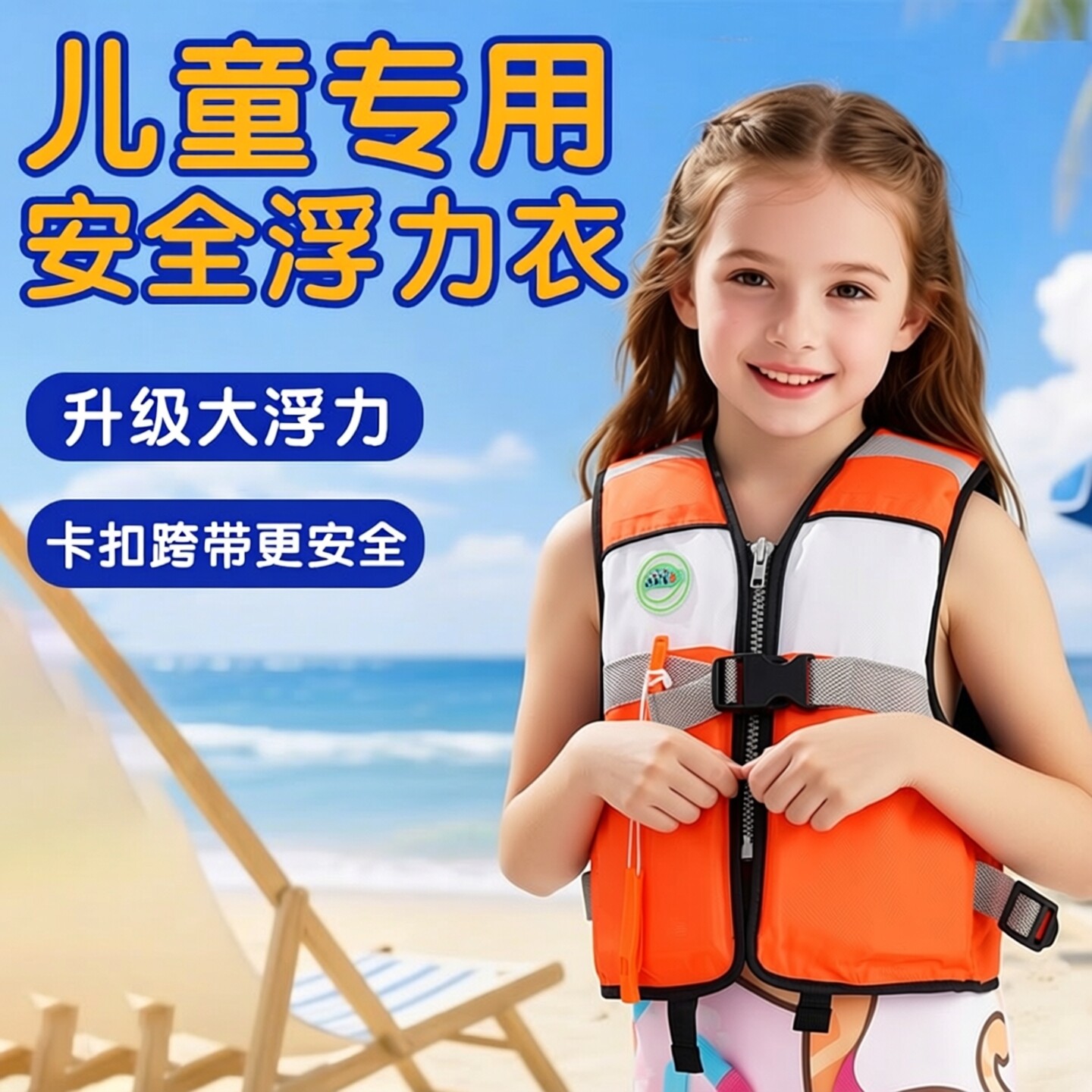 儿童救生衣游泳专用安全浮力衣小孩浮潜漂流背心马甲带口哨跨带
